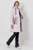 Оптом Пальто утепленное с капюшоном зимнее женское  розового цвета 442197R, фото 10