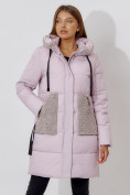 Оптом Пальто утепленное с капюшоном зимнее женское  розового цвета 442197R, фото 8