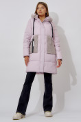 Оптом Пальто утепленное с капюшоном зимнее женское  розового цвета 442197R в Казани, фото 9