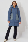 Оптом Пальто утепленное с капюшоном зимнее женское  синего цвета 442197S в Екатеринбурге