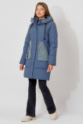 Оптом Пальто утепленное с капюшоном зимнее женское  синего цвета 442197S в Екатеринбурге, фото 2