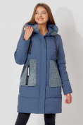 Оптом Пальто утепленное с капюшоном зимнее женское  синего цвета 442197S в Екатеринбурге, фото 4