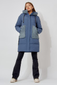 Оптом Пальто утепленное с капюшоном зимнее женское  синего цвета 442197S в Екатеринбурге, фото 5