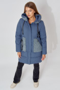 Оптом Пальто утепленное с капюшоном зимнее женское  синего цвета 442197S в Екатеринбурге, фото 6