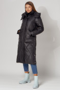 Оптом Пальто утепленное стеганое зимнее женское  черного цвета 448601Ch в Екатеринбурге, фото 2