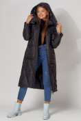 Оптом Пальто утепленное стеганое зимнее женское  черного цвета 448601Ch, фото 10