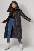Оптом Пальто утепленное стеганое зимнее женское  черного цвета 448601Ch в Казани, фото 13