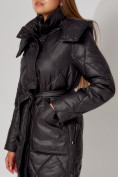 Оптом Пальто утепленное стеганое зимнее женское  черного цвета 448601Ch, фото 15