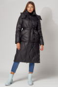 Оптом Пальто утепленное стеганое зимнее женское  черного цвета 448601Ch
