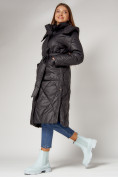Оптом Пальто утепленное стеганое зимнее женское  черного цвета 448601Ch в Казани, фото 4