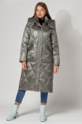 Оптом Пальто утепленное стеганое зимнее женское  цвета хаки 448601Kh в Екатеринбурге, фото 2