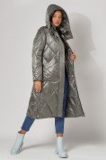 Оптом Пальто утепленное стеганое зимнее женское  цвета хаки 448601Kh в Екатеринбурге, фото 14