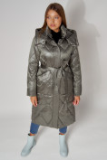 Оптом Пальто утепленное стеганое зимнее женское  цвета хаки 448601Kh в Екатеринбурге