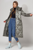 Оптом Пальто утепленное стеганое зимнее женское  цвета хаки 448601Kh в Екатеринбурге, фото 8