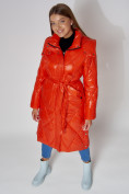 Оптом Пальто утепленное стеганое зимнее женское  оранжевого цвета 448601O в Екатеринбурге, фото 11