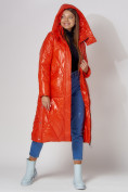 Оптом Пальто утепленное стеганое зимнее женское  оранжевого цвета 448601O в Казани, фото 7