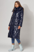 Оптом Пальто утепленное стеганое зимнее женское  темно-синего цвета 448601TS, фото 11