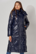 Оптом Пальто утепленное стеганое зимнее женское  темно-синего цвета 448601TS, фото 12