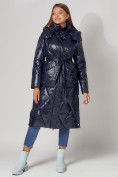 Оптом Пальто утепленное стеганое зимнее женское  темно-синего цвета 448601TS в Казани, фото 14