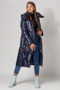 Оптом Пальто утепленное стеганое зимнее женское  темно-синего цвета 448601TS, фото 4