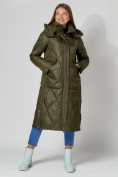 Оптом Пальто утепленное стеганое зимнее женское  темно-зеленого цвета 448601TZ в Казани, фото 15