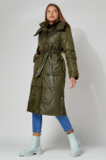 Оптом Пальто утепленное стеганое зимнее женское  темно-зеленого цвета 448601TZ в Казани, фото 6