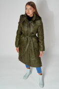 Оптом Пальто утепленное стеганое зимнее женское  темно-зеленого цвета 448601TZ в Екатеринбурге, фото 4