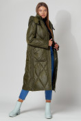 Оптом Пальто утепленное стеганое зимнее женское  темно-зеленого цвета 448601TZ в Казани, фото 7