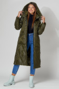 Оптом Пальто утепленное стеганое зимнее женское  темно-зеленого цвета 448601TZ в Екатеринбурге, фото 11