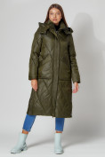 Оптом Пальто утепленное стеганое зимнее женское  темно-зеленого цвета 448601TZ в Казани, фото 13
