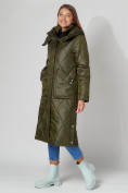Оптом Пальто утепленное стеганое зимнее женское  темно-зеленого цвета 448601TZ в Казани, фото 14