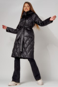 Оптом Пальто утепленное стеганое зимнее женское  черного цвета 448602Ch в Казани, фото 12