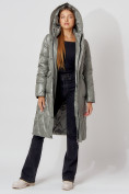 Оптом Пальто утепленное стеганое зимнее женское  цвета хаки 448602Kh в Екатеринбурге, фото 13