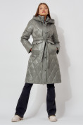 Оптом Пальто утепленное стеганое зимнее женское  цвета хаки 448602Kh в Екатеринбурге, фото 3