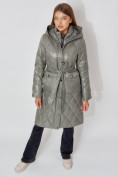 Оптом Пальто утепленное стеганое зимнее женское  цвета хаки 448602Kh в Екатеринбурге, фото 4