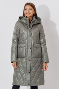 Оптом Пальто утепленное стеганое зимнее женское  цвета хаки 448602Kh в Екатеринбурге, фото 8