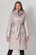 Оптом Пальто утепленное стеганое зимнее женское  розового цвета 448602R