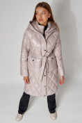 Оптом Пальто утепленное стеганое зимнее женское  розового цвета 448602R в Екатеринбурге, фото 2
