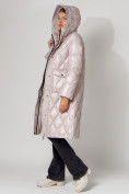 Оптом Пальто утепленное стеганое зимнее женское  розового цвета 448602R, фото 8
