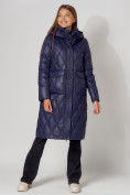 Оптом Пальто утепленное стеганое зимнее женское  темно-синего цвета 448602TS в Казани, фото 2