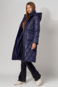 Оптом Пальто утепленное стеганое зимнее женское  темно-синего цвета 448602TS, фото 10