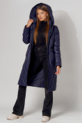 Оптом Пальто утепленное стеганое зимнее женское  темно-синего цвета 448602TS, фото 12