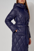 Оптом Пальто утепленное стеганое зимнее женское  темно-синего цвета 448602TS, фото 16