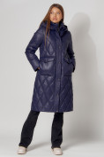 Оптом Пальто утепленное стеганое зимнее женское  темно-синего цвета 448602TS в Казани, фото 4