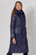 Оптом Пальто утепленное стеганое зимнее женское  темно-синего цвета 448602TS, фото 5