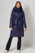 Оптом Пальто утепленное стеганое зимнее женское  темно-синего цвета 448602TS в Казани, фото 6