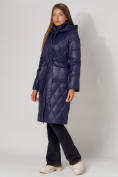 Оптом Пальто утепленное стеганое зимнее женское  темно-синего цвета 448602TS в Казани, фото 7