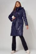 Оптом Пальто утепленное стеганое зимнее женское  темно-синего цвета 448602TS, фото 8