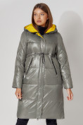 Оптом Пальто утепленное стеганое зимние женское  цвета хаки 448613Kh в Екатеринбурге, фото 8