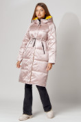 Оптом Пальто утепленное стеганое зимние женское  розового цвета 448613R в Екатеринбурге, фото 2